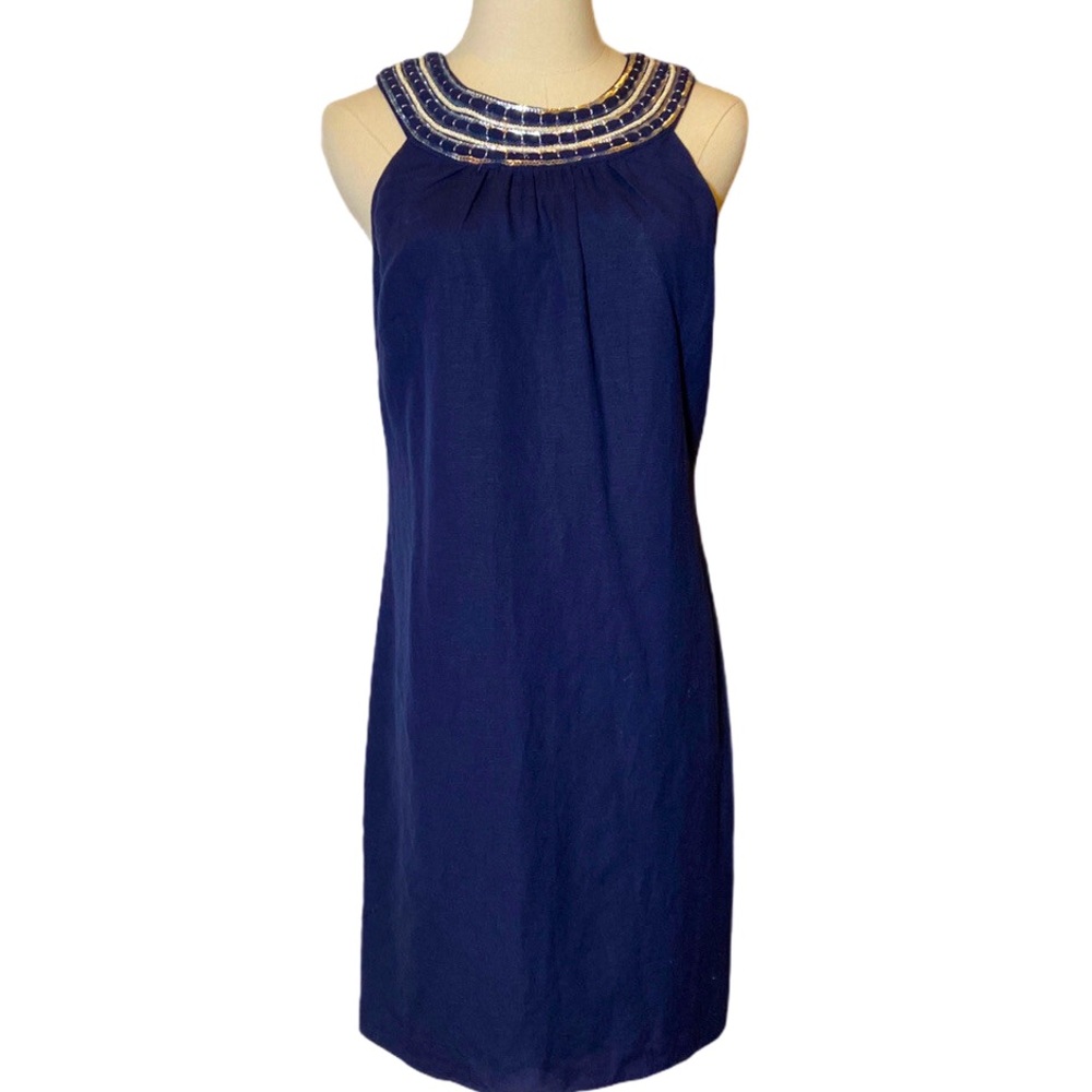 Vineyard Vines sleeveless silver sequin collar dress linen viscous 10